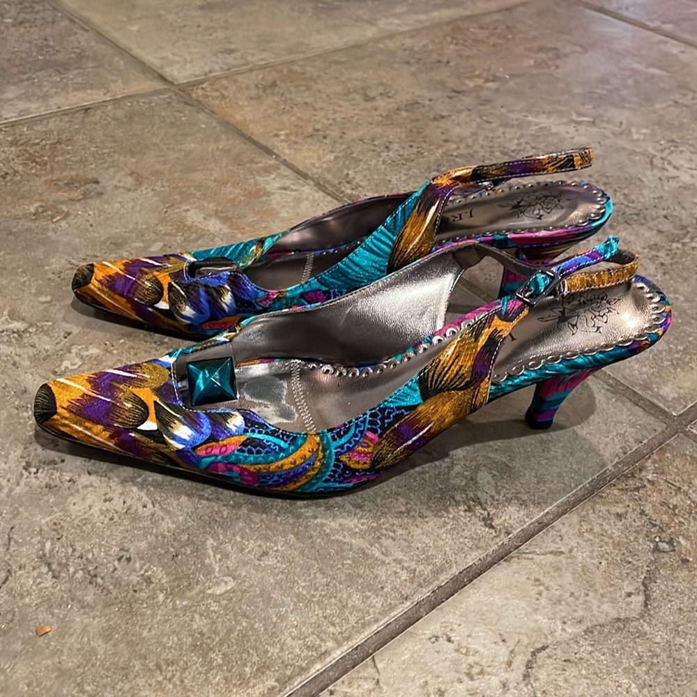 VTG J.Renee Multicolor Tropical Floral Print Slingback Heels Size 7.5